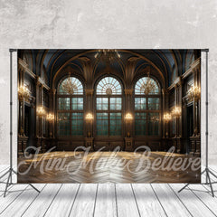 Aperturee - Vaulted Palace Lights Wood Floor Retro Wall Backdrop