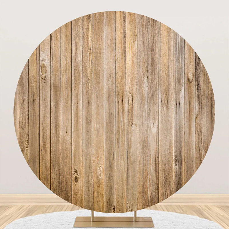 Aperturee - Vertical Plank Wooden Wall Round Birthday Backdrop