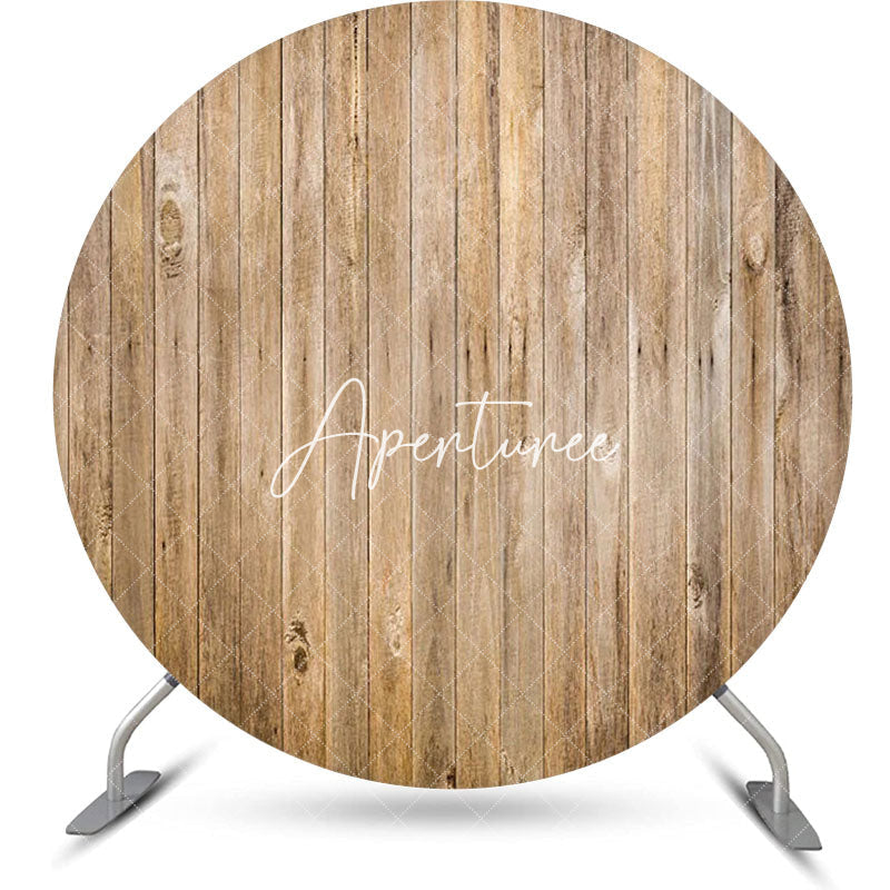 Aperturee - Vertical Plank Wooden Wall Round Birthday Backdrop