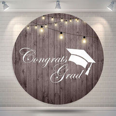 Aperturee Vertical Wooden Lights Circle Congrats Grad Backdrop