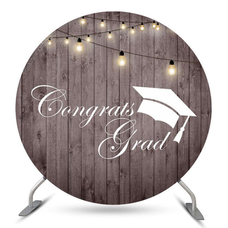 Aperturee Vertical Wooden Lights Circle Congrats Grad Backdrop