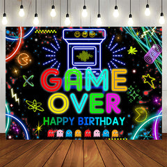 Aperturee - Video Game Over Black Glitter Birthady Backdrop