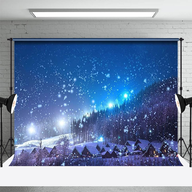 Aperturee - Village Light Night View Snow Forest Winter Backdrop