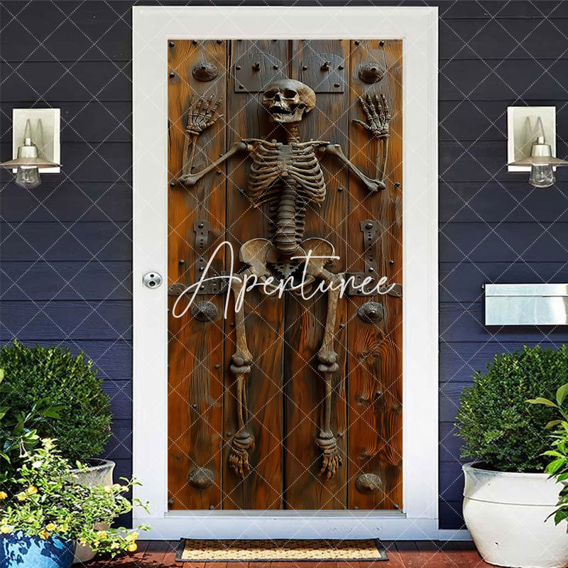 Aperturee - Vinatge Skeleton Wooden Wall Halloween Door Cover