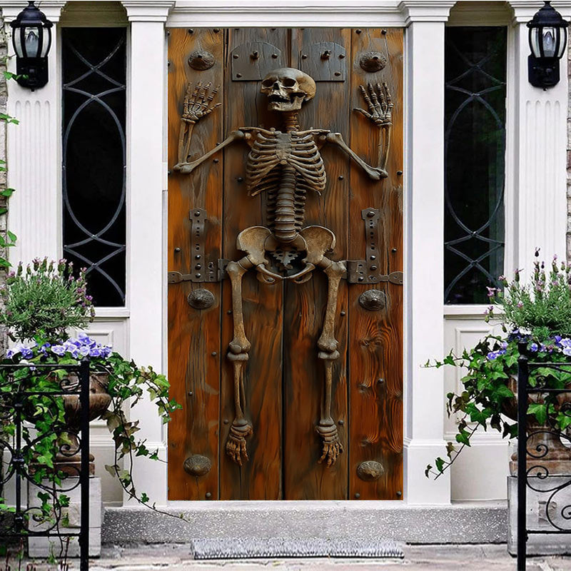 Aperturee - Vinatge Skeleton Wooden Wall Halloween Door Cover