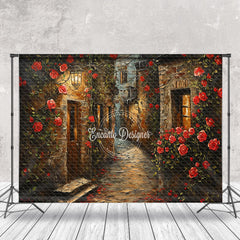 Aperturee - Vintage Alley Red Rose Leaves Valentines Day Backdrop