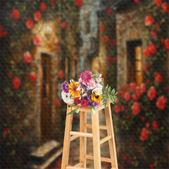 Aperturee - Vintage Alley Red Rose Leaves Valentines Day Backdrop