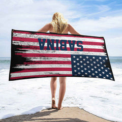 Aperturee - Vintage American Flag Personalized Name Beach Towel