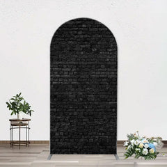 Aperturee - Vintage Art Black Brick Wall Arch Photography Backdrop