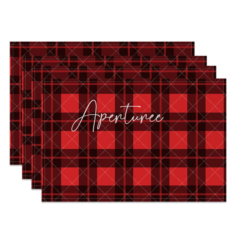 Aperturee - Vintage Black Red Plaid Dining Set Of 4 Placemats