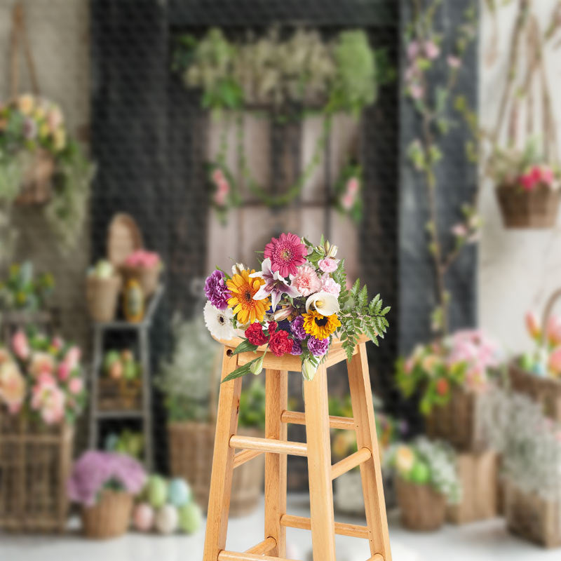 Aperturee - Vintage Black Wooden Door Floral Photo Backdrop