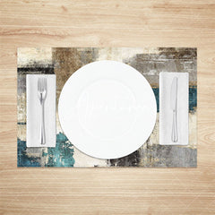 Aperturee - Vintage Blue Grey Brown Dining Set Of 4 Placemats