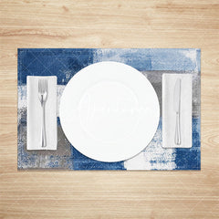 Aperturee - Vintage Blue White Grey Mixed Set Of 4 Placemats