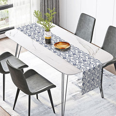 Aperturee - Vintage Blue White Leaf Patterns Rustic Table Runner