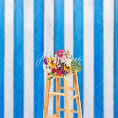 Aperturee - Vintage Blue White Vertical Stripe Wood Backdrop