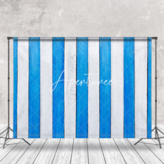 Aperturee - Vintage Blue White Vertical Stripe Wood Backdrop