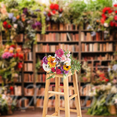 Aperturee - Vintage Bookcase Floral Plants Photoshoot Backdrop