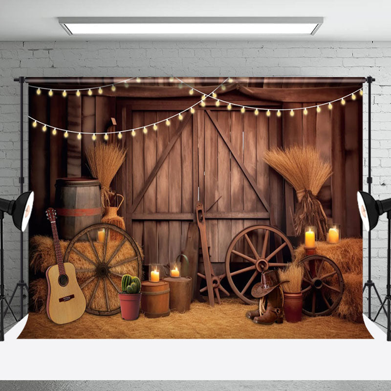 Aperturee - Vintage Brown Barn Door Cowboy Photography Backdrop