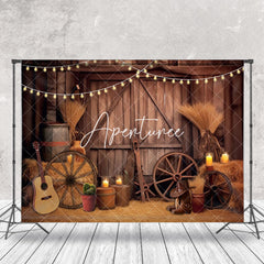 Aperturee - Vintage Brown Barn Door Cowboy Photography Backdrop