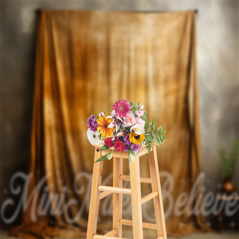 Aperturee - Vintage Brown Curtain Grey Wall Photography Backdrop