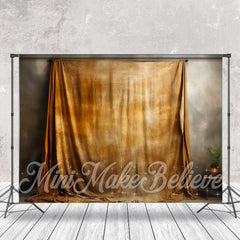 Aperturee - Vintage Brown Curtain Grey Wall Photography Backdrop