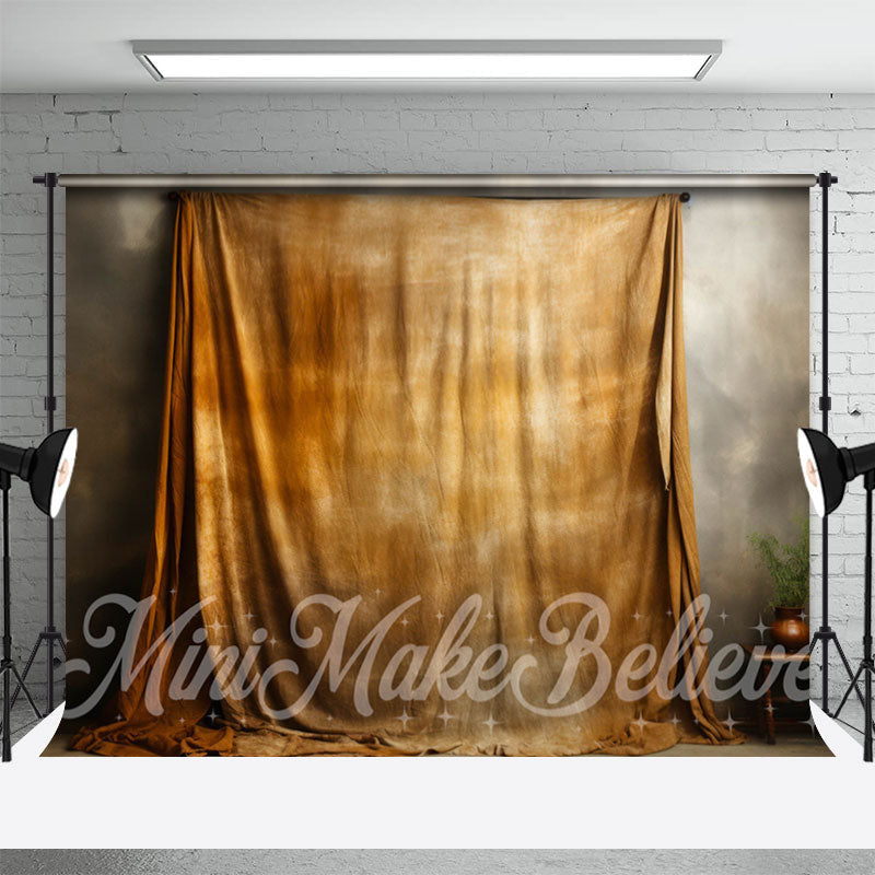 Aperturee - Vintage Brown Curtain Grey Wall Photography Backdrop