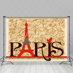 Aperturee - Vintage Brown Floral Paris Eiffel Tower Backdrop