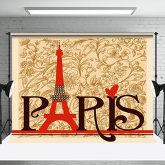 Aperturee - Vintage Brown Floral Paris Eiffel Tower Backdrop