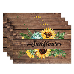 Aperturee - Vintage Brown Sunflower Wooden Set Of 4 Placemats