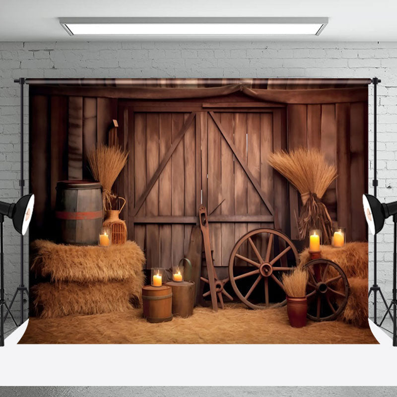 Aperturee - Vintage Brown Western Cowboy Wood Barn Door Backdrop