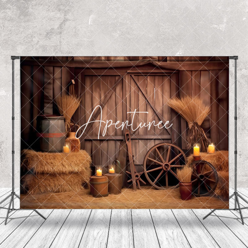 Aperturee - Vintage Brown Western Cowboy Wood Barn Door Backdrop