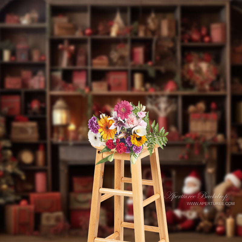 Aperturee - Vintage Christmas Santa Gift Room Portrait Backdrop