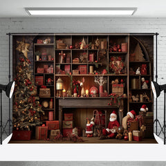 Aperturee - Vintage Christmas Santa Gift Room Portrait Backdrop