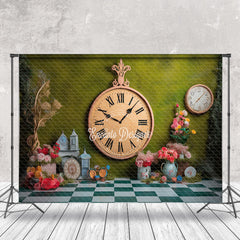 Aperturee - Vintage Clock Floral Grass Spring Photo Backdrop