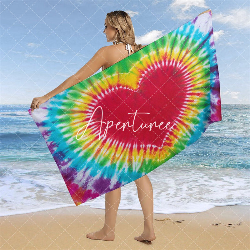 Aperturee - Vintage Colorful Heart Tie Dye Pattern Beach Towel