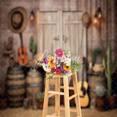 Aperturee - Vintage Cowboy Wood Barrel Barn Door Photo Backdrop