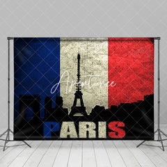 Aperturee - Vintage Dark French Flag Eiffel Tower Paris Backdrop