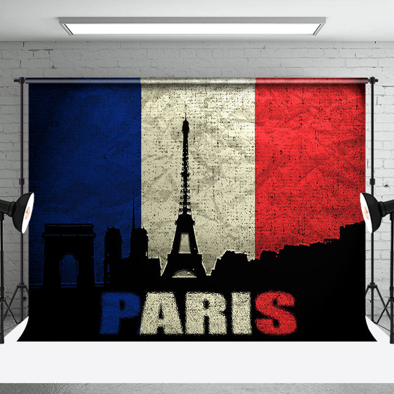 Aperturee - Vintage Dark French Flag Eiffel Tower Paris Backdrop