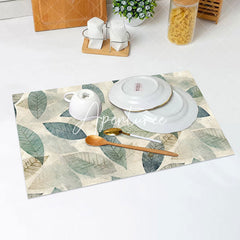 Aperturee - Vintage Faded Plant Leaves Dining Set Of 4 Placemats