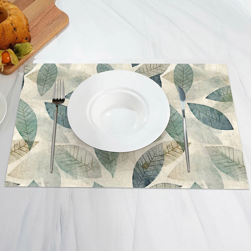 Aperturee - Vintage Faded Plant Leaves Dining Set Of 4 Placemats