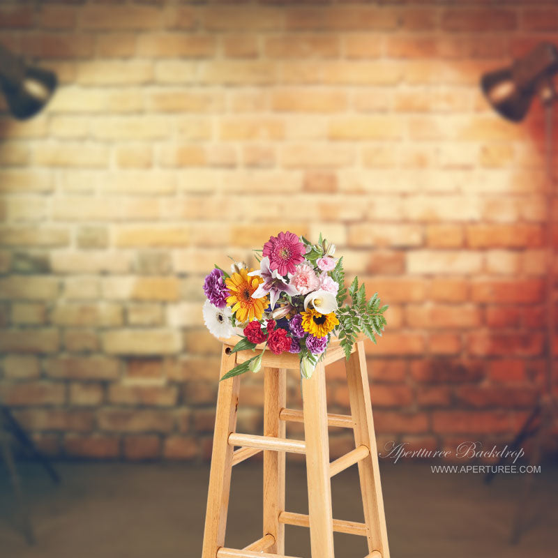 Aperturee - Vintage Floor Red Brick Wall Photo Booth Backdrop