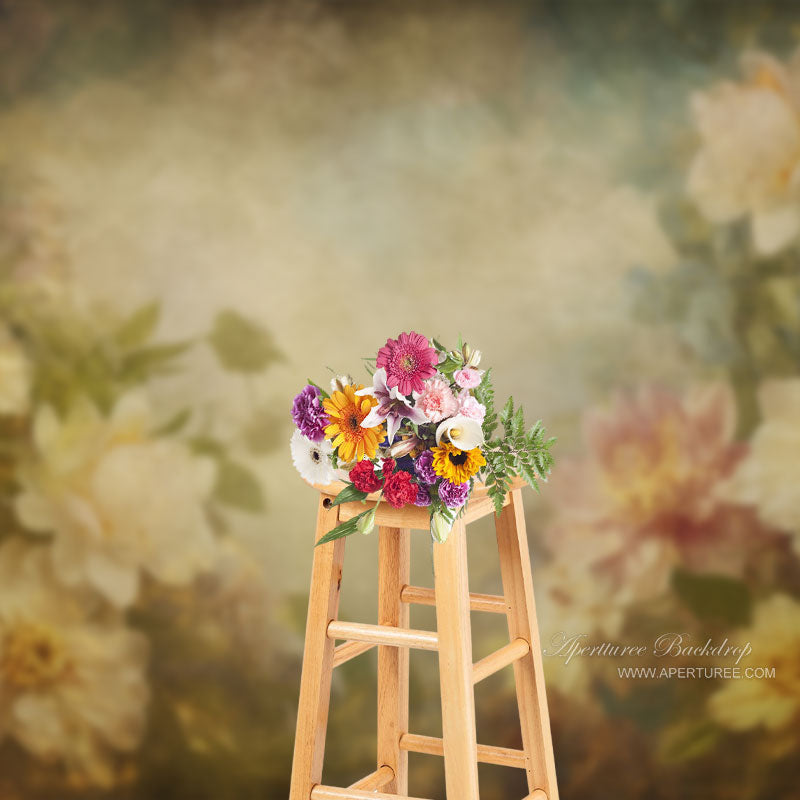 Aperturee - Vintage Floral Abstract Beige Maternity Photo Backdrop