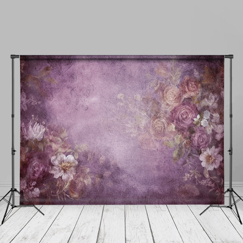 Aperturee - Vintage Floral Dark Blue Fine Art Photo Booth Backdrop