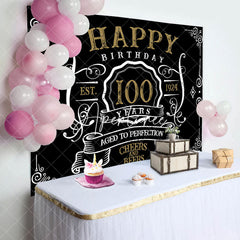 Aperturee - Vintage Gold Black Perfection 100th Birthday Backdrop