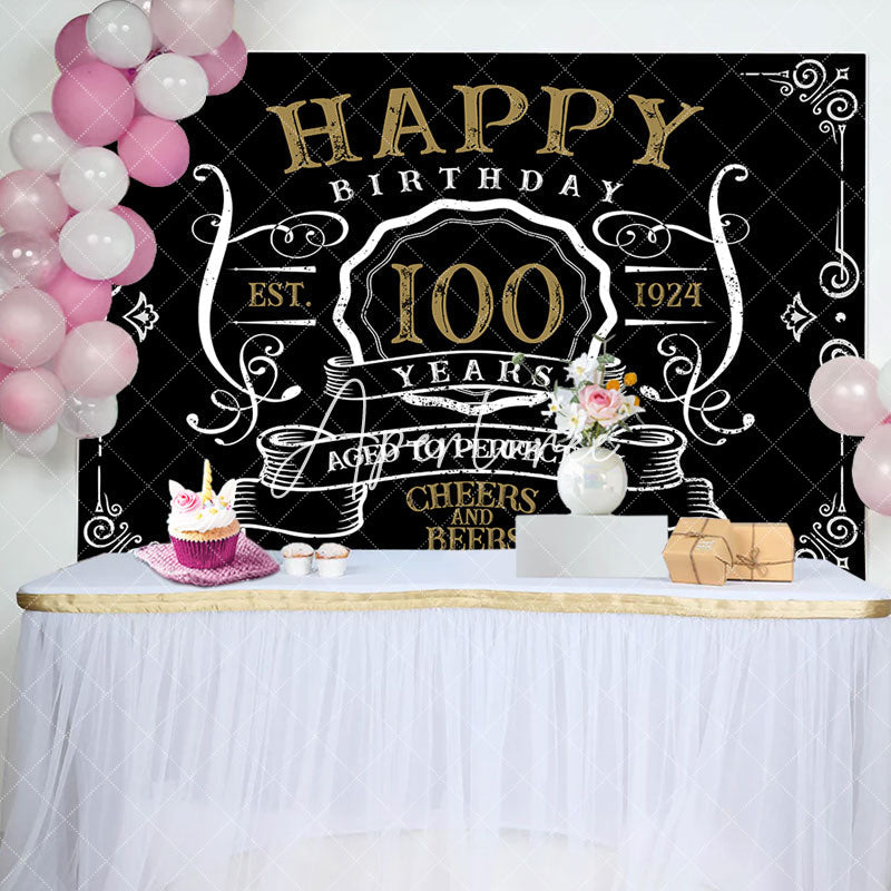 Aperturee - Vintage Gold Black Perfection 100th Birthday Backdrop