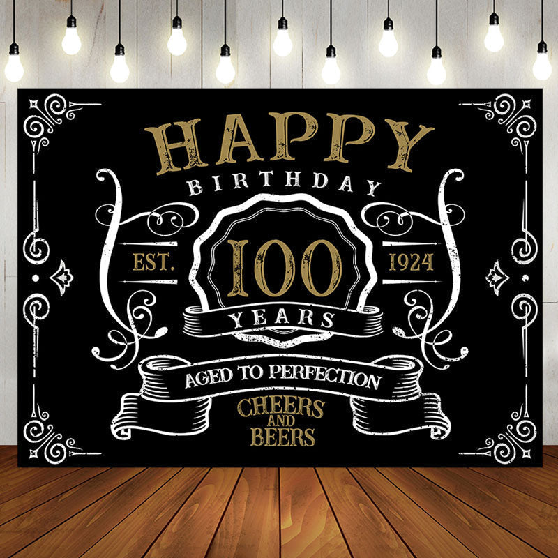 Aperturee - Vintage Gold Black Perfection 100th Birthday Backdrop