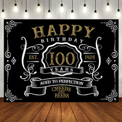 Aperturee - Vintage Gold Black Perfection 100th Birthday Backdrop