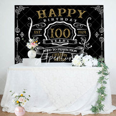 Aperturee - Vintage Gold Black Perfection 100th Birthday Backdrop