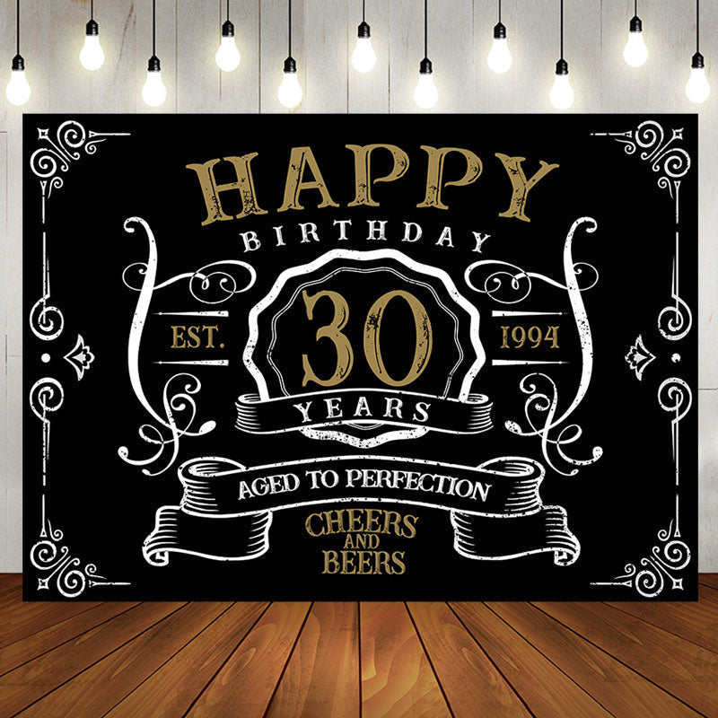 Aperturee - Vintage Gold Black Perfection 30th Birthday Backdrop