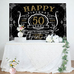 Aperturee - Vintage Gold Black Perfection 50th Birthday Backdrop